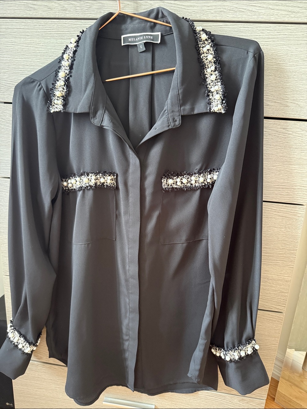 Melanie Lyne Black Embellished Long-Sleeve Blouse